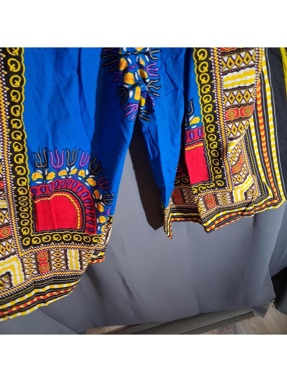 Blue Multi-Color African Print Cotton Capri Pants Size Waist 30 - Picture 3 of 6